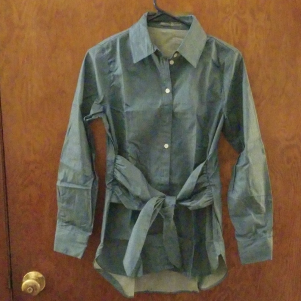 Crystal Tie Front Shirt-Chambray